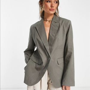 NWT NA-KD dad oversized wide linen blazer in khaki green